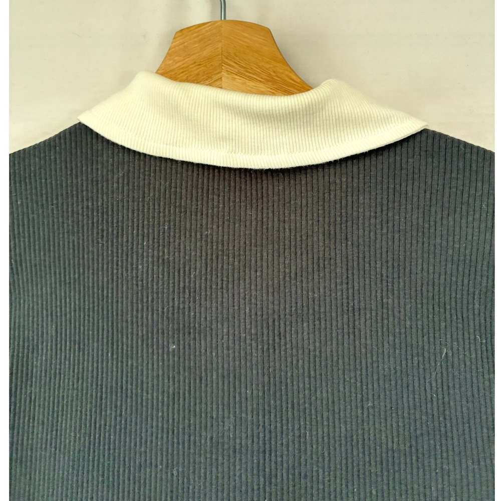 J.Crew Womens Ribbed Polo Shirt Black White Gold Crest Button Short Sleeve Med - Picture 5 of 10